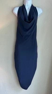 Vestido Moda Intl M Y2K Glamour Halter Capucha Espalda Abierta Cremallera Sexy Club Cóctel Azul Foto 1 de 4