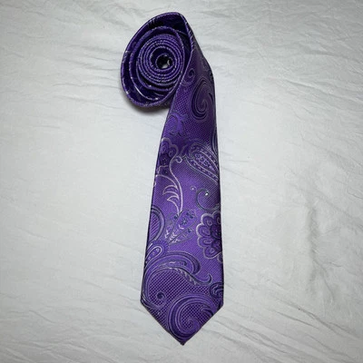 Nordstrom Mens Shop Paisley Tie Purple & Silver 100% Silk - Image 1 of 4
