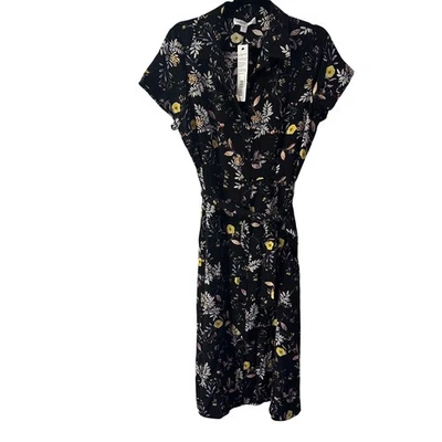NEW Amour Vert L Joyce Washable Silk Dress French Jardin Black Floral Midi Size - Image 1 of 4