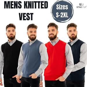 Mens Plain Knitted Vest Top Sleeveless Jumper Tank Top Waistcoat Gilet Sweater
