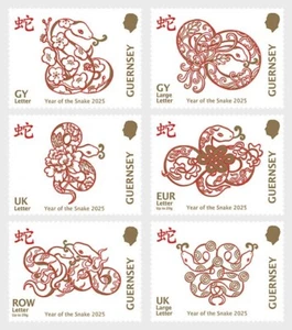guernsey 2025 chinese new year CHINA SNAKE astrology zodiac 6v mnh - Picture 1 of 1