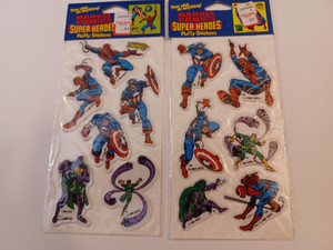 2 sheets 1987 marvel super heroes puffy stickers captain spider-man