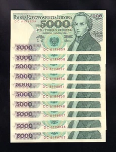 F.C. POLONIA POLAND , LOTE 10 UNIDADES 5000 ZLOTIS 1988 , S/C- (AUNC) , P.150c - Imagen 1 de 2