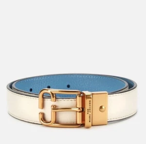 Marc Jacobs Reversible Cream/Cornflower Blue Grained Italian Leather Belt, XS/S - Picture 1 of 19