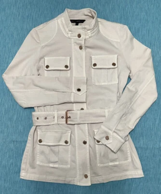 Chaqueta WHITE HOUSE BLACK MARKET Talla 00 Beige Manga Larga Bolsillos Cinturón Foto 1 de 4