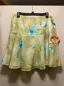 NWT CARIBBEAN JOE WOMENS Hawaiian Sea Grass Green Blue Floral SKIRT Sz XL Cotton - Picture 1 of 5