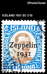 ISLANDIA 1931 SC C10 ZEPPELIN 1931 OP OF 1k SELLO AZUL PROFUNDO Y MARRÓN OSCURO UNG F/VF - Imagen 1 de 2