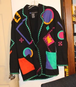 I B Diffusion Black Art Blazer Jacket Size XS-SMALL Vintage 90'S - Picture 1 of 8