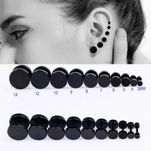 3MM-14MM Screw Stud Earrings for Men Women Steel Cheater Fake Ear Plugs Gauges - Picture 1 of 17