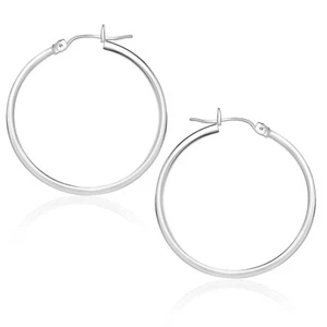 Pendientes de aro pulidos en oro blanco de 14k (1,5x25 mm) - Imagen 1 de 1
