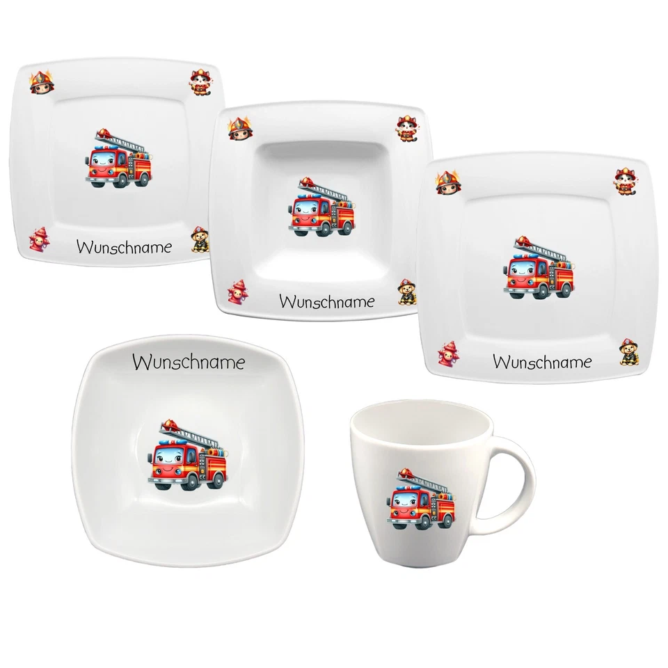 Kindergeschirr Kids Feuerwehr Porzellan - Personalisiert mit Wunschname - Bild 1 von 1