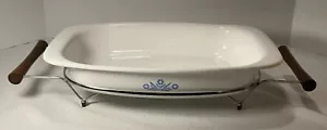 CorningWare P-21 blau Kornblumenröster Röstpfanne mit Holzgriff Wiege - Bild 1 von 19