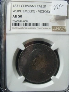 Germany, WURTTEMBERG 1871 1 Thaler Victory Over France NGC AU50 SHIPS FREE - Picture 1 of 8