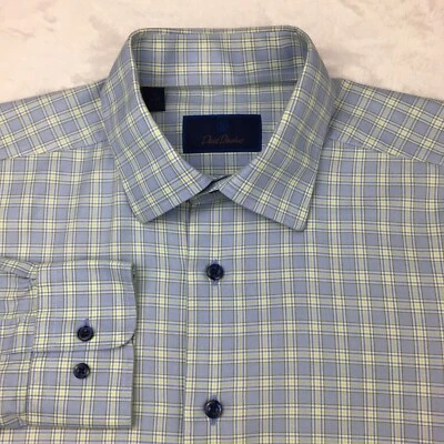 Camisa de vestir David Donahue para hombre 16-36/37 azul/verde a cuadros mangas largas Foto 1 de 4