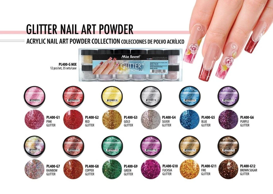 Polvo para arte en uñas Mia Secret 12 colores - brillo 0,25 oz - ELIGE EL COLOR: Foto 1 de 1