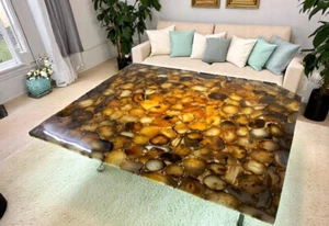 48"x24" Yellow Agate Center Sofa Dining Table Natural Gemstone Kitchen Slab Deco - Picture 1 of 9