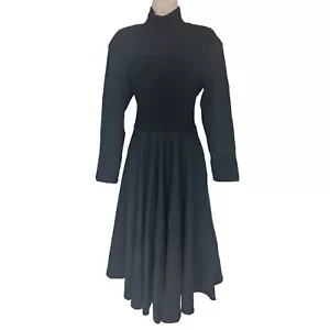 Abito in lana svasata taglia 42 (US XL/10) MARYLING NERO LAVORATO A MAGLIA A COLLO TORTO CON TASCHE - Foto 1 di 10