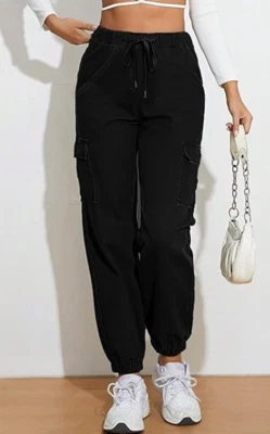 Alloy Apparel Women's Jogger Cargo  Denim with Gold Stripes on Sides  Black Sz S - Image 1 of 4