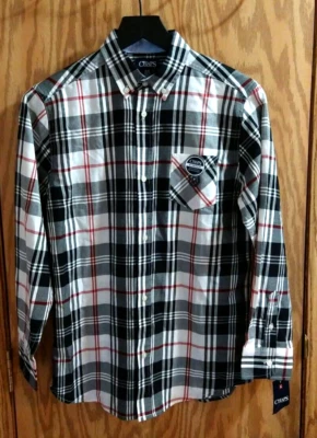 Camisa de vestir elástica negra roja a cuadros con botones para niños talla L 14 - 16 botones nueva Foto 1 de 4