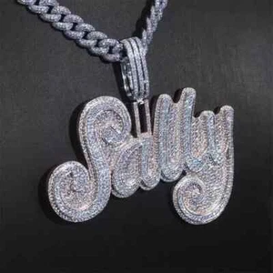 3Ct LabCreated Diamond Custom Name Pendant 14K Two Tone Gold Plated Silver - Picture 1 of 5