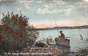 J58/ Amsterdam New York Postcard c1910 Galway Reservoir Boat Fishing 242 - Picture 1 of 4