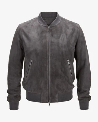 Dark Gray Leather Jacket Men Pure Suede Bomber Size S M L XL XXL Custom Made - Image 1 of 4