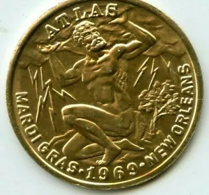Mardi Gras Doubloon Krewe of Atlas 1971 Aluminum Gold - Picture 1 of 2