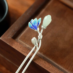 Real 925 Sterling Silver With Nephrite Flower Hair Pin Oriental Culture