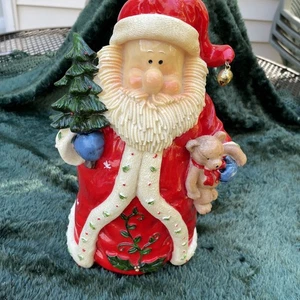 Vintage Resin 11" Tall Whimsical Santa Holding Teddy Bear & Xmas Tree Figurine - Picture 1 of 9