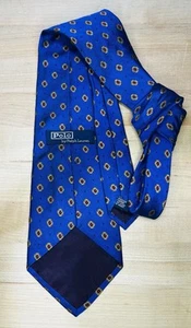 Polo Ralph Lauren handgefertigte Krawatte gerippt Seide Blumen Medaillon blau gelb rot - Bild 1 von 8