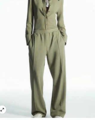 Brand New With Tags COS PINTUCKED STRAIGHT-LEG TROUSERS, Khaki Size S - Image 1 of 4