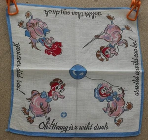 VINTAGE HENRY WILD DUCK CHILD'S HANKIE HANDKERCHIEF BLUE TRIM NOVELTY GOOD COND - Picture 1 of 2