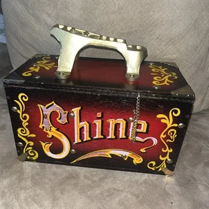 Vintage Wood & Metal Shoe Shine Box “5 Cent Shine" Circus Carnival Theme BLN - Picture 1 of 10