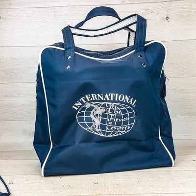 Vintage Air Travel Bag International Fitness Centers Blue Vinyl w/ Strap & Feet - Image 1 of 4