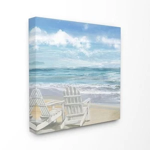 17 in. x 17 in. "White Adirondack Chairs on the Beach Painting"by Main Line Art - Picture 1 of 5