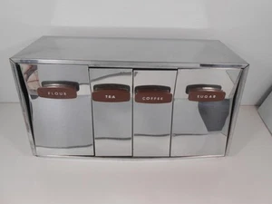 Set scatola latta vintage 4 slot Lincoln BeautyWare da appendere/contatore legno cromato - Foto 1 di 11