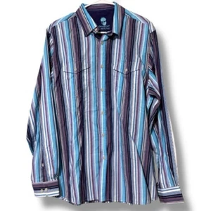 Ocean & Coast Hombre Talla Grande Manga Larga Botón Abajo Azul y Morado Rayas Nuevo Con Etiquetas - Imagen 1 de 10