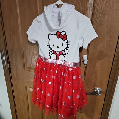 Hello Kitty Hooded Short Sleeve Tutu Dress Size XL Red/White Girls By Sanrio NEW - Image 1 of 4