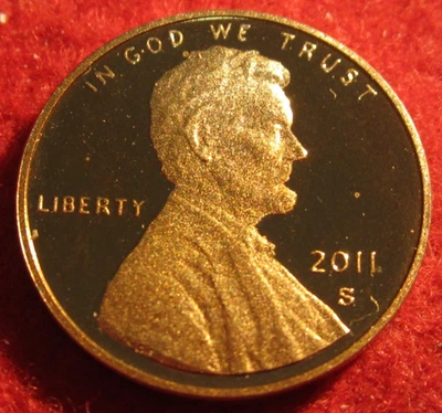 2011 S Proof Lincoln Shield Cent/Penny - Toning/Hazing - Actual coin C711 - Image 1 of 3