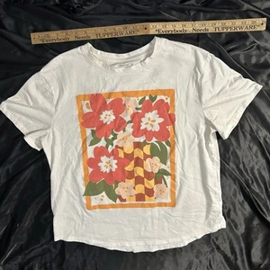 Sonoma Women’s White Floral Graphic Print Crewneck Short Sleeve Tee Size L - Picture 1 of 3