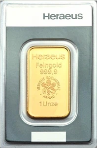 GOLDBARREN 1 Unze KINEBAR HERAEUS ●GOLD BARREN ●999,9er Feingold ●NEU●ZERTIFIKAT - Bild 1 von 3