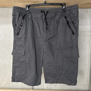 Akademiks Men's Large Elastic Drawstring Cargo Shorts Gray Zip Pockets - Picture 1 of 4