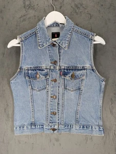 Chaleco vaquero vintage Levi's para mujer talla pequeña calce ajustado algodón botón chaleco de batalla - Imagen 1 de 9