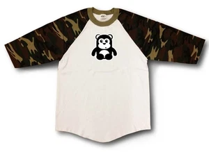 NW PRINTED BABY BEAR FUNNY HIPSTER BASEBALL RAGLAN WHITE-CAMOUFLAGE T-SHIRT  - Picture 1 of 3