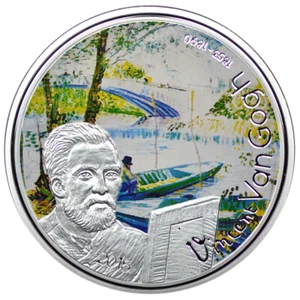 GABON 1000Fr 2016 Silver Plated Proof Van Gogh- Fishing in Spring Pont de Clichy - Picture 1 of 2
