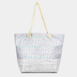 NEW Rainbow Iridescent Leopard Spots Animal Print Purse Beach Tote Shopping Bag - Picture 1 of 3