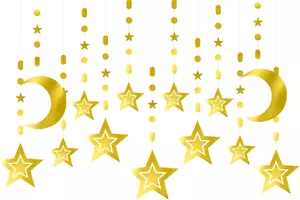 Gold Star-Moon Party-Decorations Garland - 12Pcs Twinkle Little Star Hanging Str - Picture 1 of 12