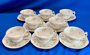 T & V LIMOGES FRANCE PINK ROSE GARLANDS SET OF 8, CUPS AND SAUCERS - Picture 1 of 6