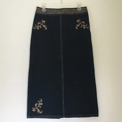 Falda vaquera Willi Smith para mujer azul denim talla 6 larga maxi bordado a lápiz Foto 1 de 4