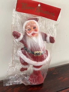 Vintage 10” Dancing Santa Claus 1960's Flocked Christmas Decoration Kitsch NOS - Picture 1 of 4